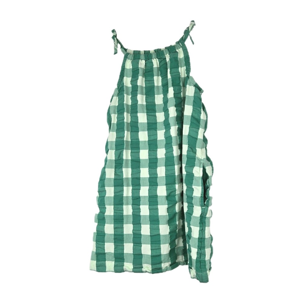 Hanna Andersson‎ Girls Green Gingham Check Sun Dress Size 6-7 120 Pockets Cotton